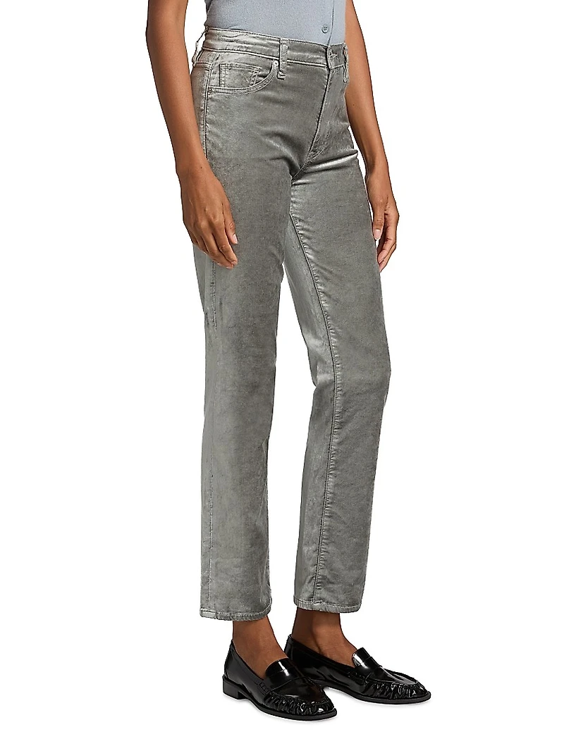 Le Sleek Metallic Velvet Straight-Leg Jeans