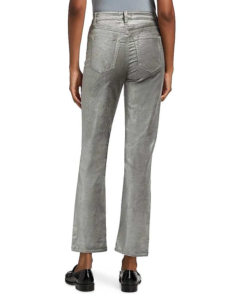 Le Sleek Metallic Velvet Straight-Leg Jeans