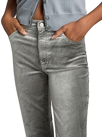 Le Sleek Metallic Velvet Straight-Leg Jeans