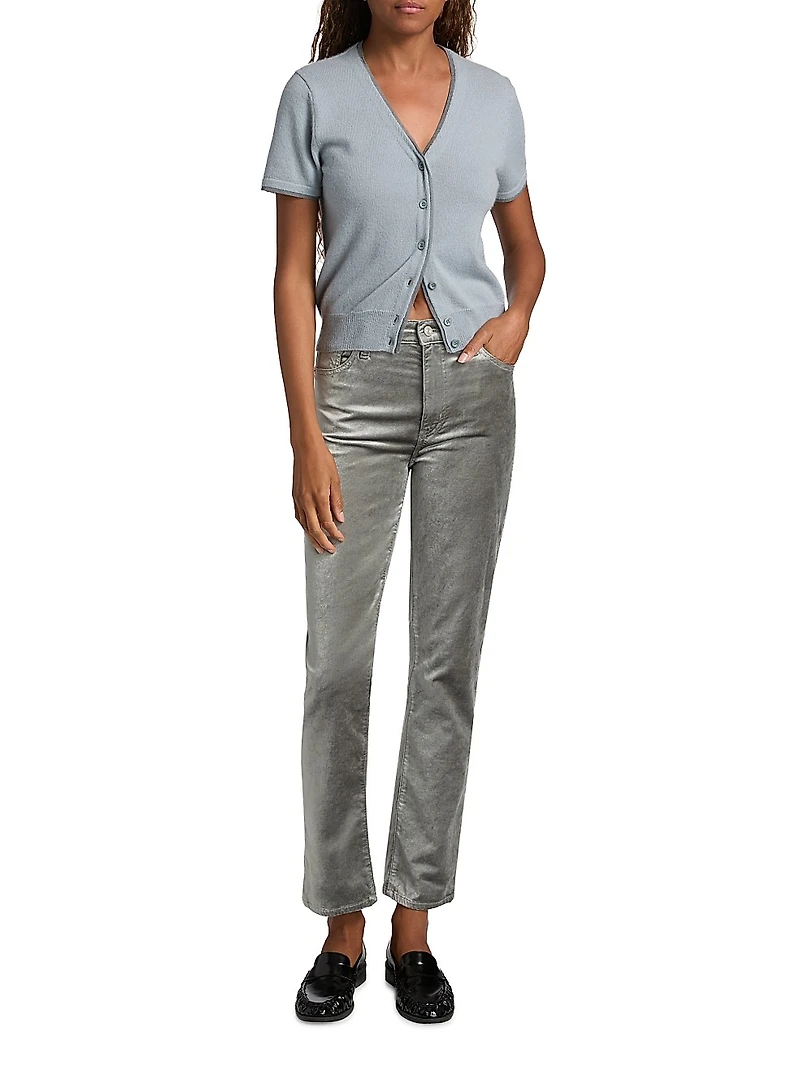 Le Sleek Metallic Velvet Straight-Leg Jeans