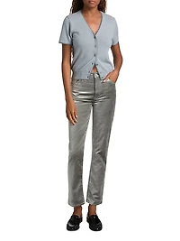 Le Sleek Metallic Velvet Straight-Leg Jeans