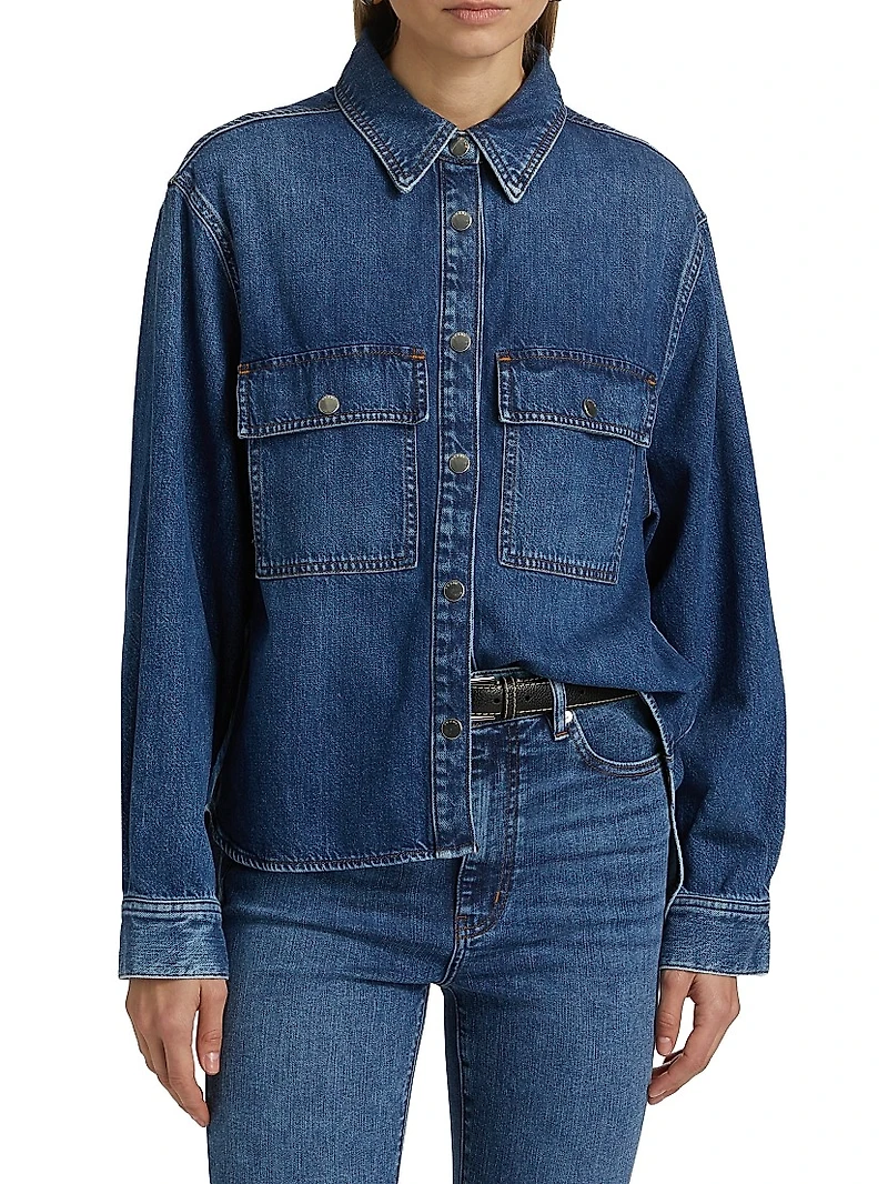 Hi-Low Long-Sleeve Denim Shirt