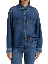 Hi-Low Long-Sleeve Denim Shirt