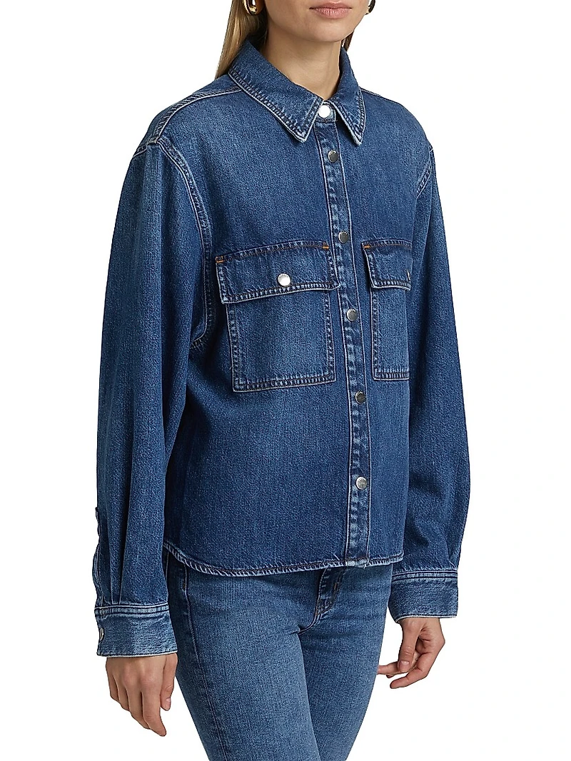 Hi-Low Long-Sleeve Denim Shirt