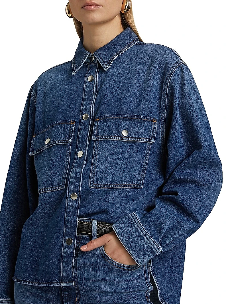 Hi-Low Long-Sleeve Denim Shirt