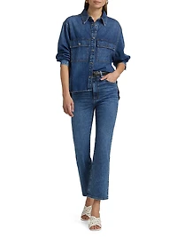 Hi-Low Long-Sleeve Denim Shirt