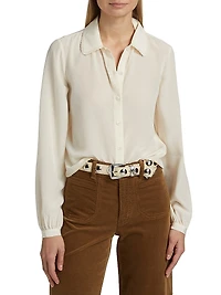 Prim Silk Button-Front Blouse