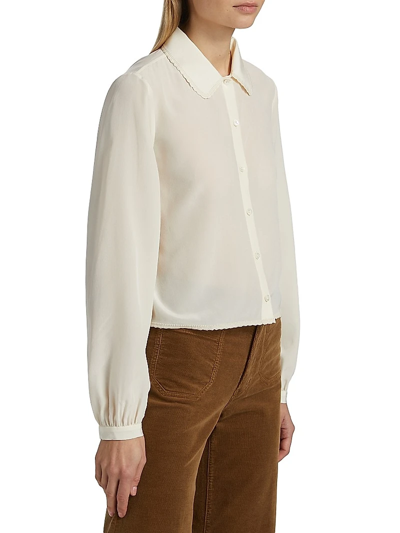 Prim Silk Button-Front Blouse
