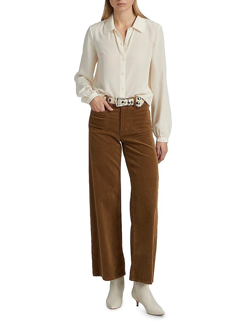 Prim Silk Button-Front Blouse