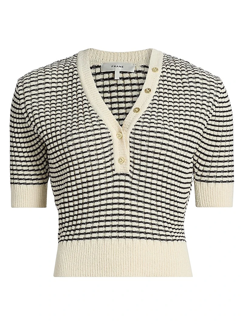 Striped V-Neck Short-Sleeve Sweater