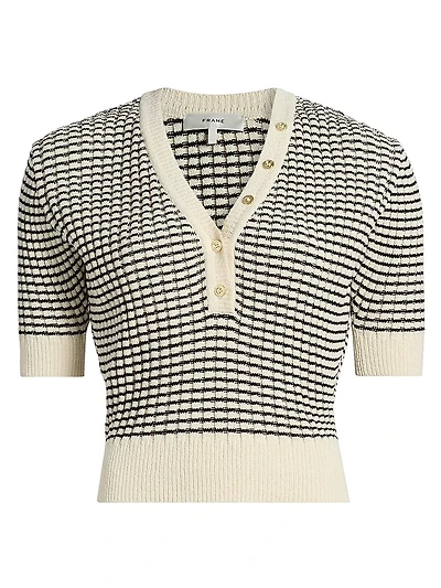 Striped V-Neck Short-Sleeve Sweater