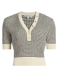 Striped V-Neck Short-Sleeve Sweater