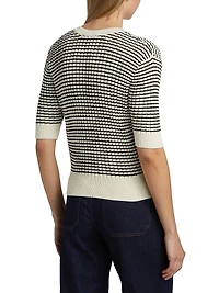 Striped V-Neck Short-Sleeve Sweater