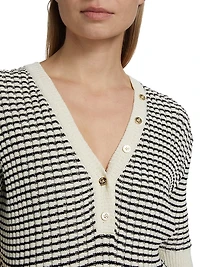 Striped V-Neck Short-Sleeve Sweater