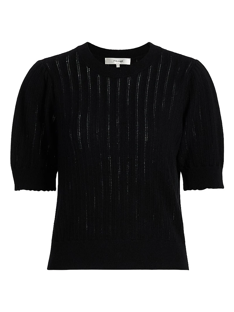 Ladder Pointelle Cashmere Short-Sleeve Sweater