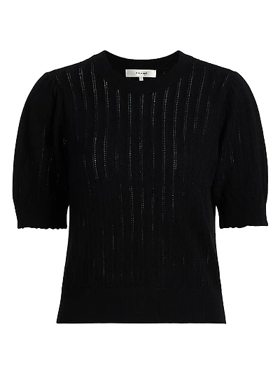 Ladder Pointelle Cashmere Short-Sleeve Sweater