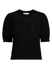 Ladder Pointelle Cashmere Short-Sleeve Sweater