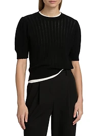 Ladder Pointelle Cashmere Short-Sleeve Sweater