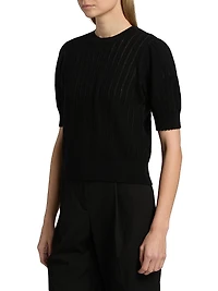 Ladder Pointelle Cashmere Short-Sleeve Sweater