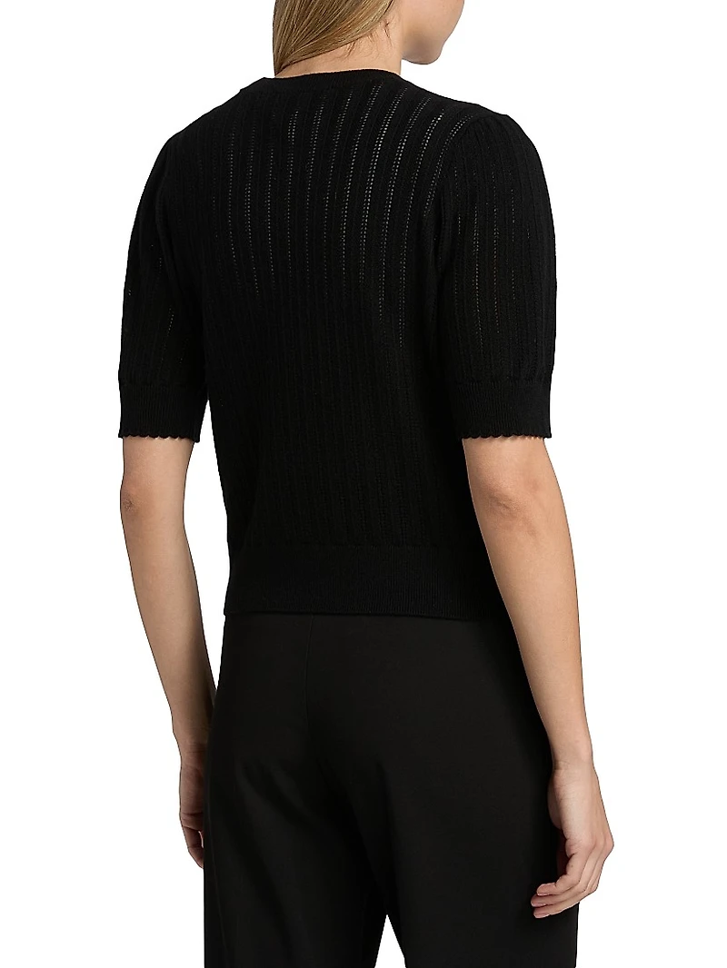 Ladder Pointelle Cashmere Short-Sleeve Sweater