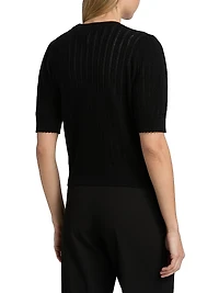 Ladder Pointelle Cashmere Short-Sleeve Sweater