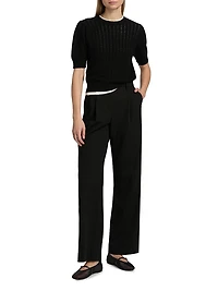 Ladder Pointelle Cashmere Short-Sleeve Sweater