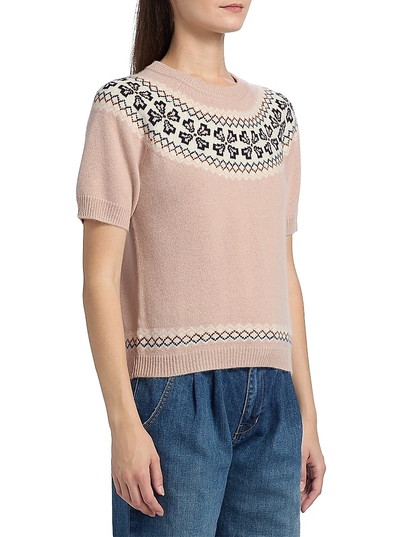 Fair Isle-Style Cashmere Crewneck Sweater