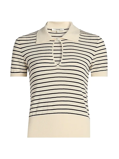 The Keyhole Striped Cotton-Blend Polo Shirt