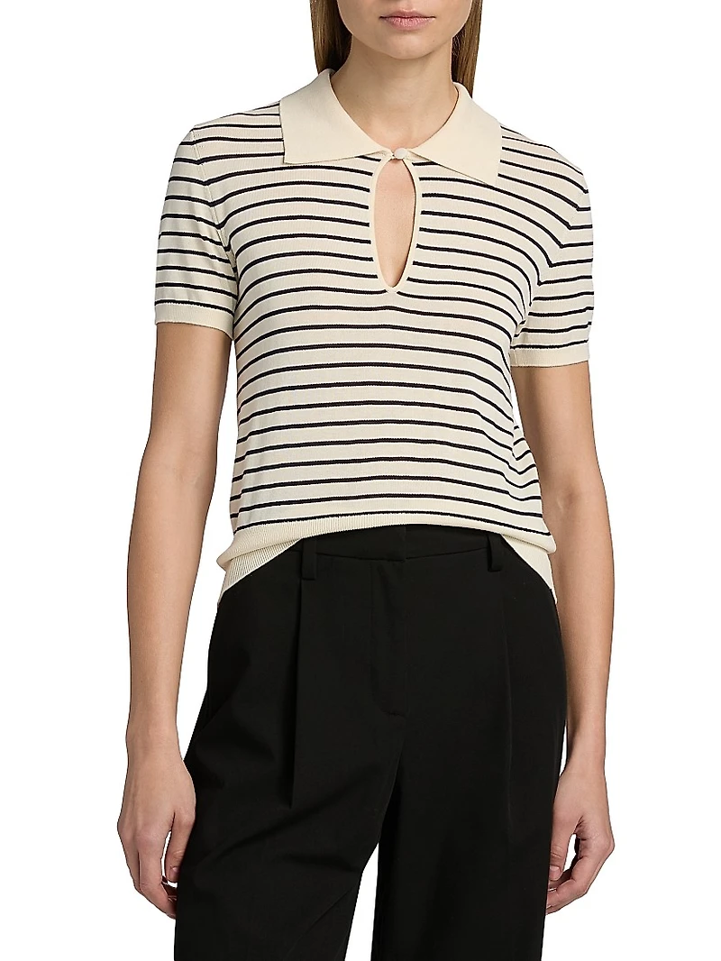 The Keyhole Striped Cotton-Blend Polo Shirt