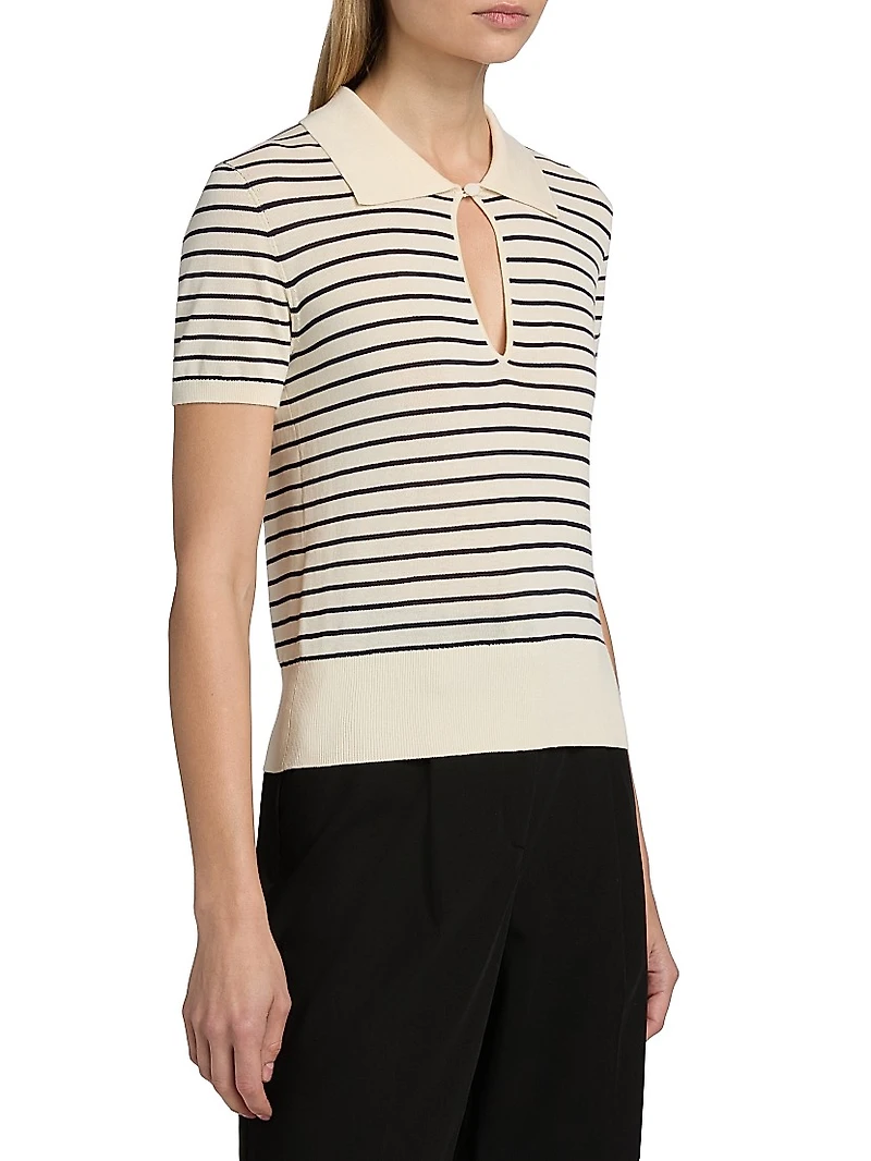The Keyhole Striped Cotton-Blend Polo Shirt