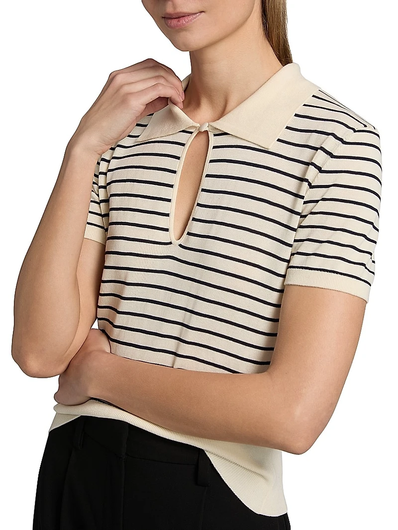 The Keyhole Striped Cotton-Blend Polo Shirt