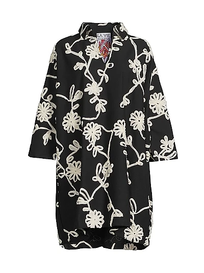 Floral Ribbon Cotton Oversized Shirtdress