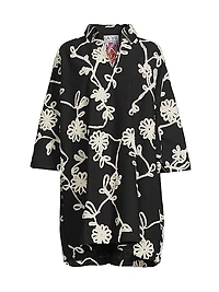 Floral Ribbon Cotton Oversized Shirtdress