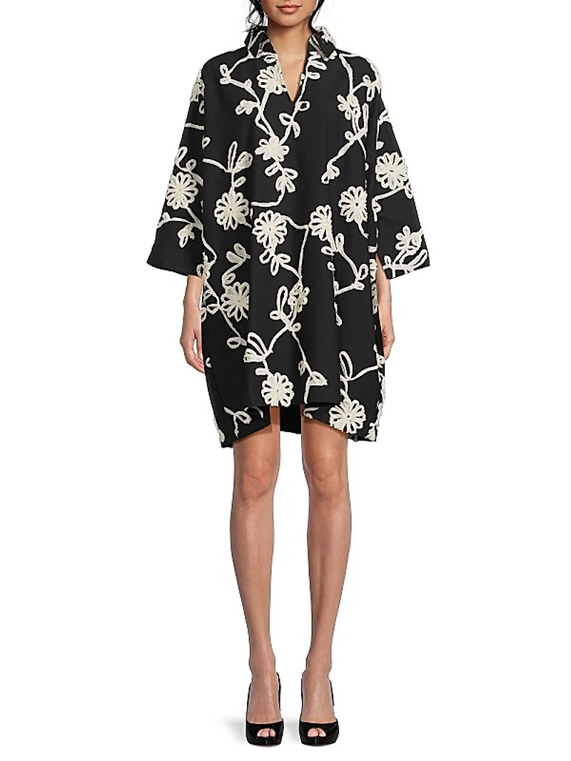Floral Ribbon Cotton Oversized Shirtdress