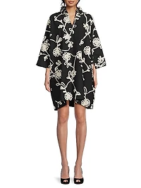 Floral Ribbon Cotton Oversized Shirtdress