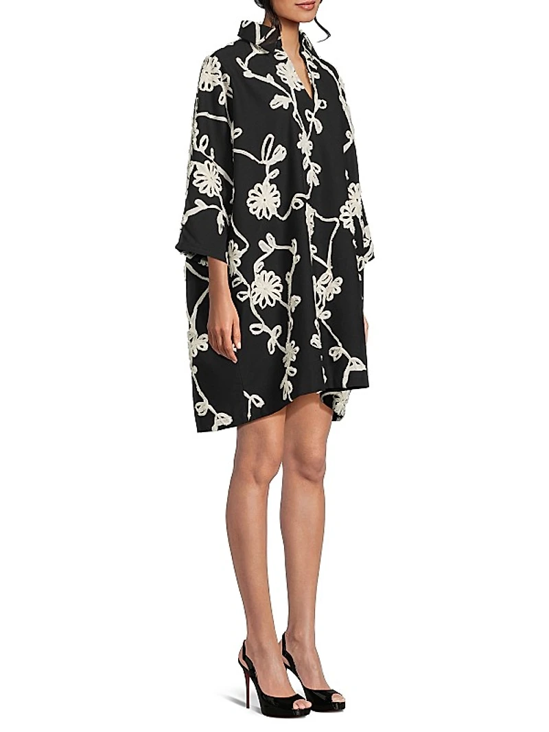 Floral Ribbon Cotton Oversized Shirtdress