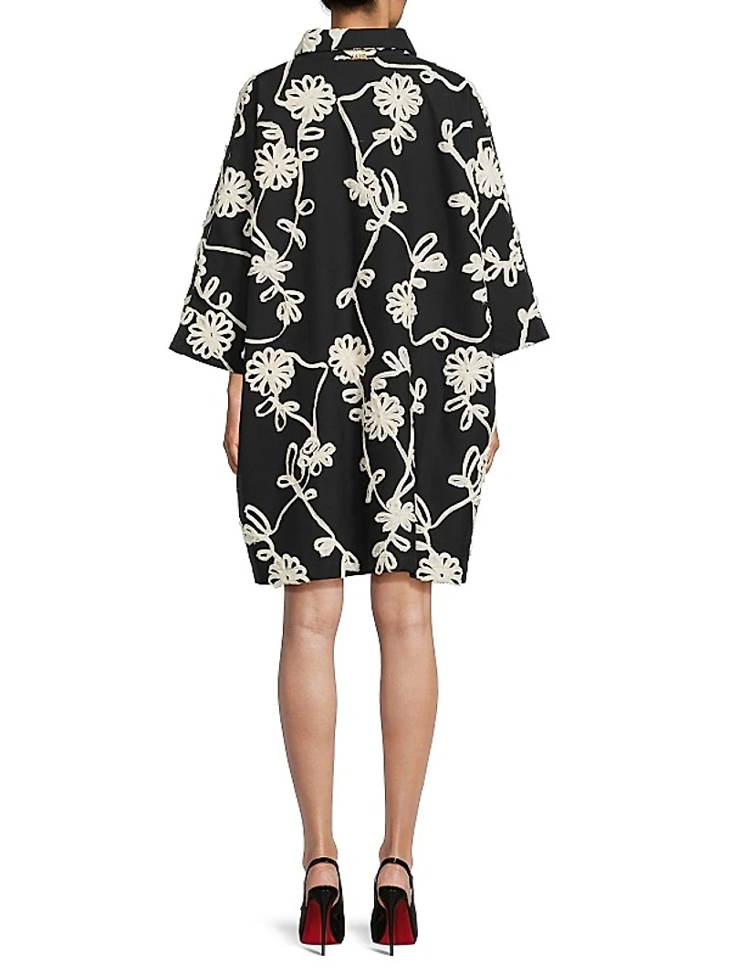 Floral Ribbon Cotton Oversized Shirtdress