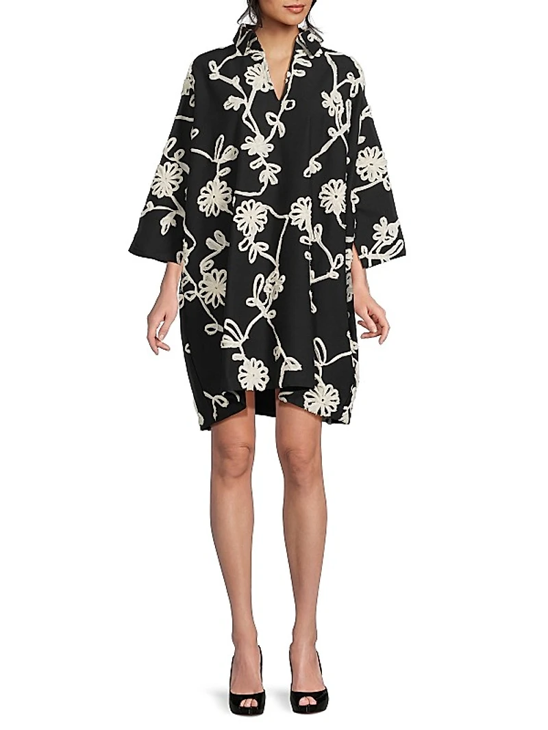 Floral Ribbon Cotton Oversized Shirtdress