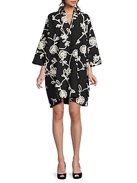 Floral Ribbon Cotton Oversized Shirtdress