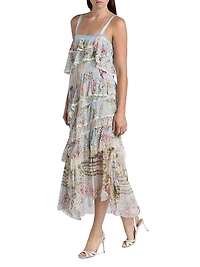 Tiled Time Asymmetric Spliced Lace Midi-Dress