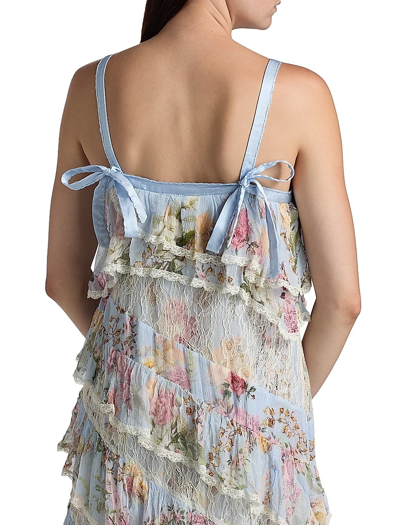 Tiled Time Asymmetric Spliced Lace Midi-Dress