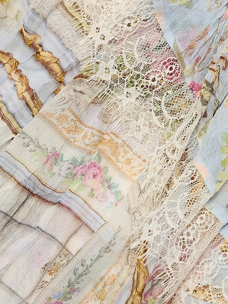 Tiled Time Asymmetric Spliced Lace Midi-Dress