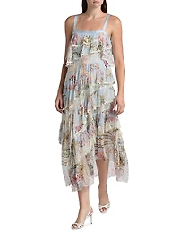 Tiled Time Asymmetric Spliced Lace Midi-Dress