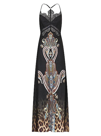 Istanbul Animalia Printed Silk Slipdress