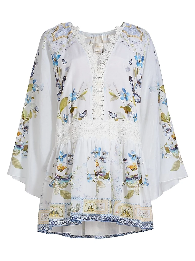 Botanical Ballads Lace-Trimmed Cotton-Silk Minidress