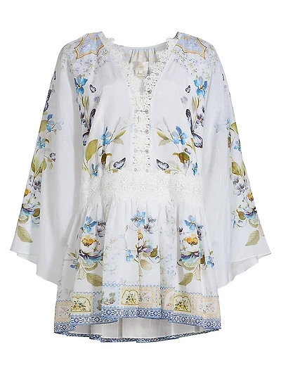 Botanical Ballads Lace-Trimmed Cotton-Silk Minidress