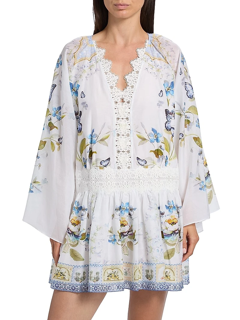 Botanical Ballads Lace-Trimmed Cotton-Silk Minidress