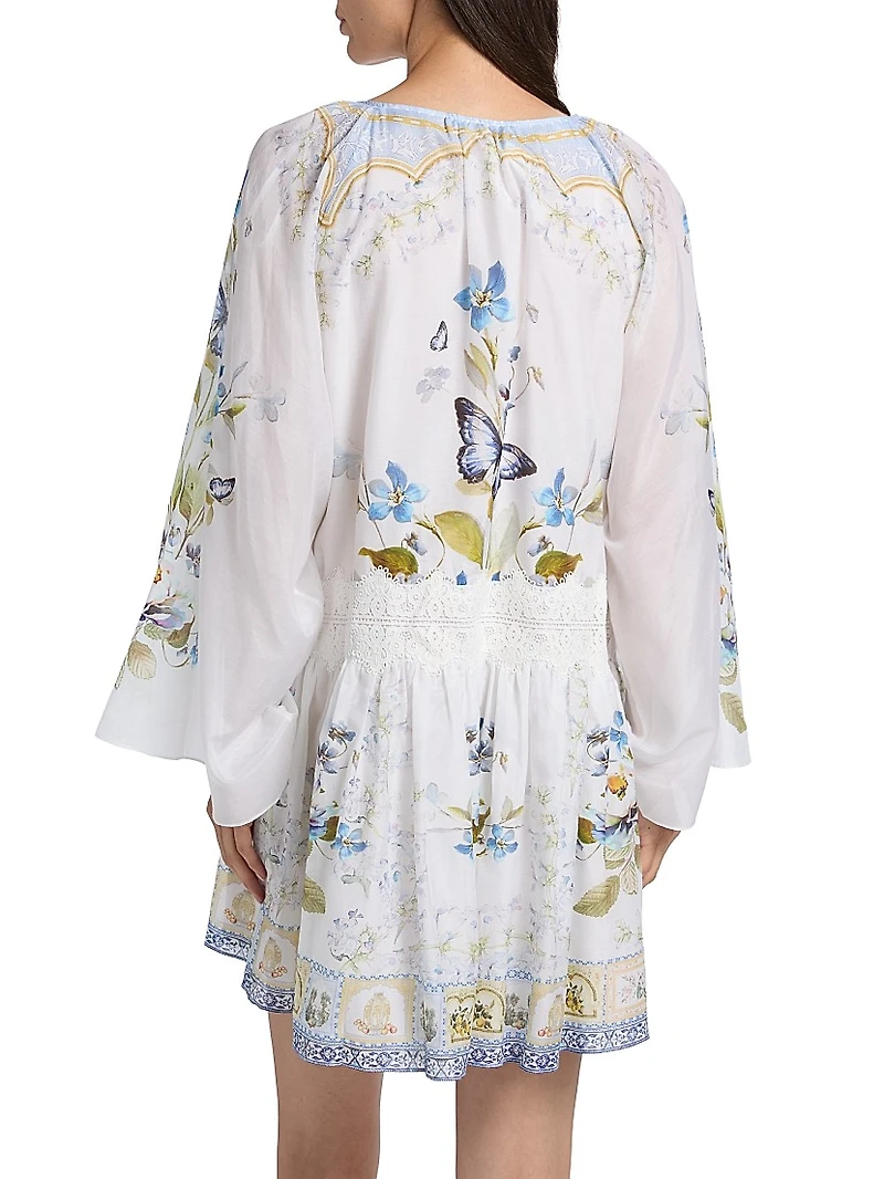 Botanical Ballads Lace-Trimmed Cotton-Silk Minidress