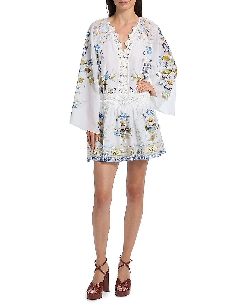 Botanical Ballads Lace-Trimmed Cotton-Silk Minidress