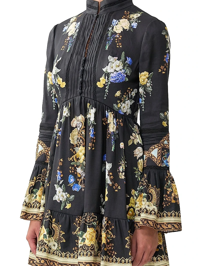 Ottoman Elegance Linen-Silk Minidress